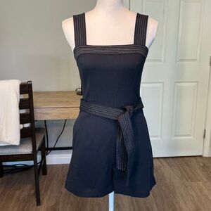 Intermix Bianca Twill Nautical Navy Blue Romper with Attached Tie Belt - Size 0
